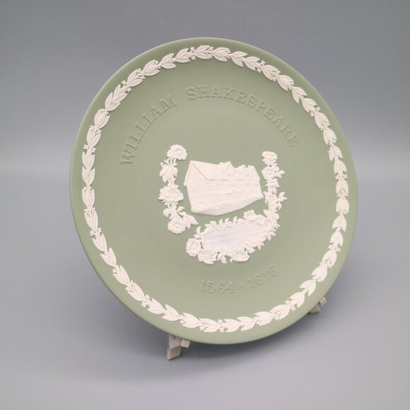 Wedgwood Green Jasperware William Shakespeare Plate Stratford Home 8-1/4” - Picture 3 of 5